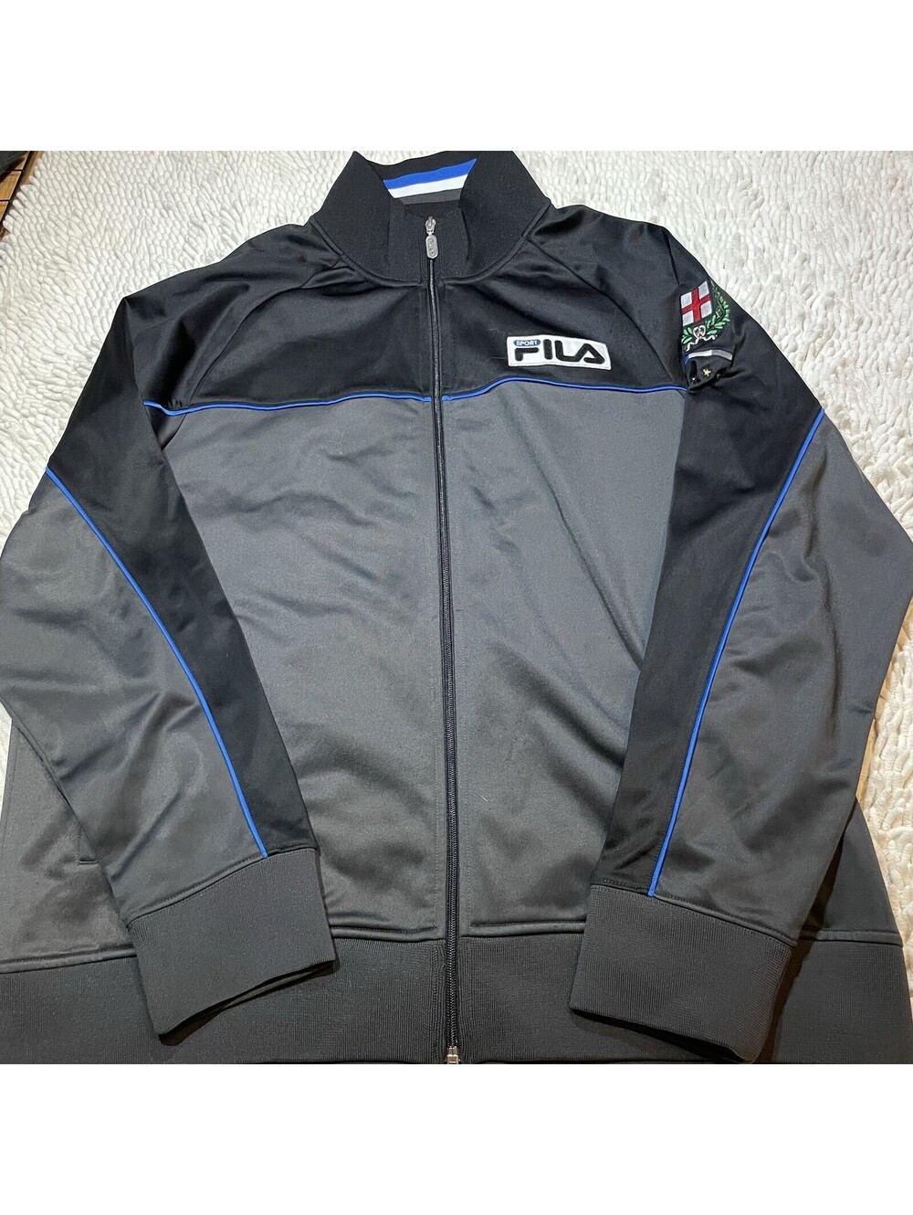 Vintage FILA Sport Italia Spellout Blue & Black Track Jacket Mens XL Sport